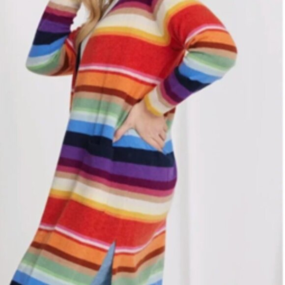 Minnie Rose Striped Cashmere Open Front Long Cardigan Sweater 2X NWT - Picture 4 of 4